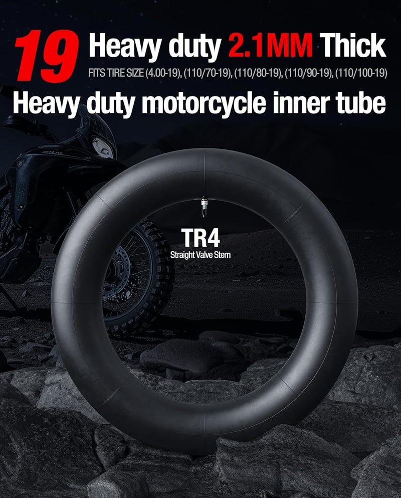 DriveXpwr 110(120)/90-19 Heavy-Duty Motorcycle Inner Tubes-2.1mm(4.00-19) Thick Butyl Rubber Inner Tubes - Pinch and Puncture-Resistant,TR4 Valve Stems - Designed for Off-Road Tires - Image 2